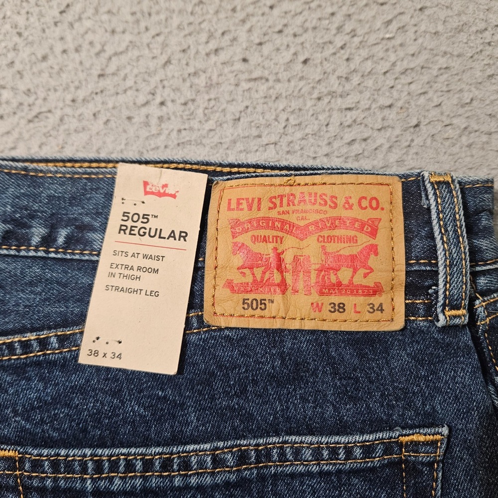 Levi's 505 Regular Blue Jeans 100% Cotton Size 38x34 Dark Wash New NWT - Picture 3 of 8